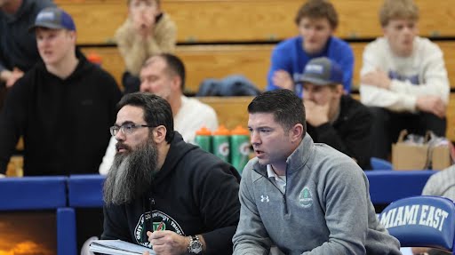 Michael Jividen coaching wrestling from the sideline